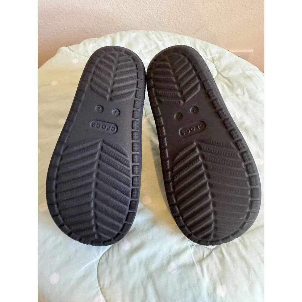 Youth Size 2 Crocs Slide Two Strap Black Rubber Sandals J2
